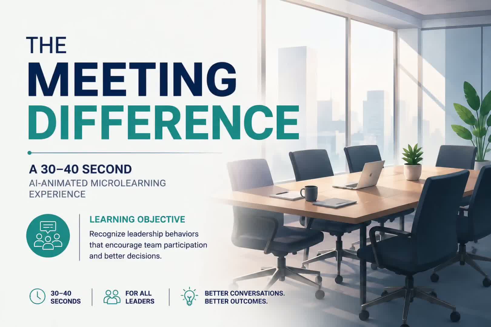 Opening frame from The Meeting Difference animated microlearning showing a team meeting